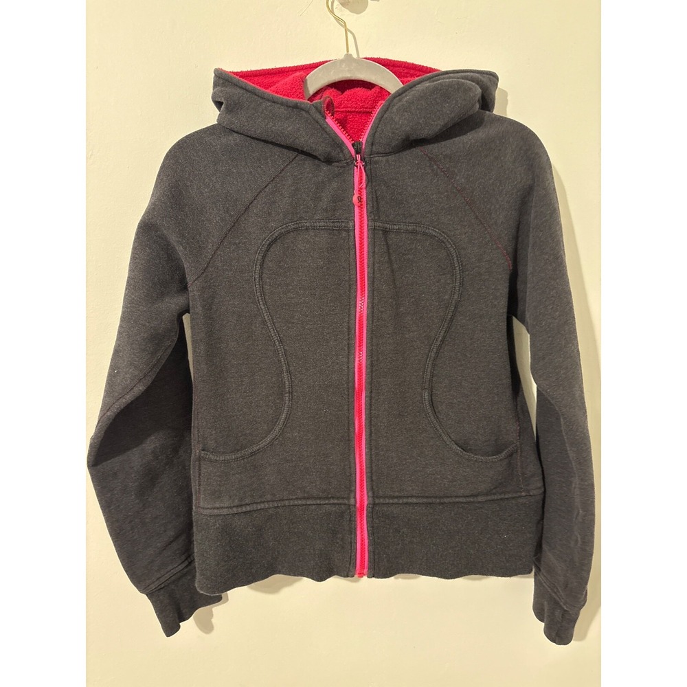 Lululemon scuba hoodie dark gray black hot pink fleece lining size 8